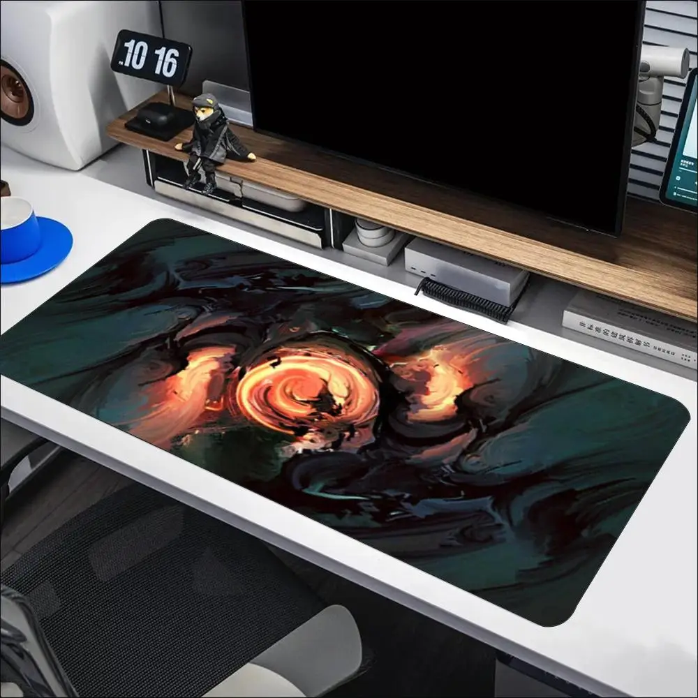 Cosmic Nebula Marble Abstract Red Orange Blue Lava Gaming Mousepad Large Extended Non-Slip Rubber Desk Mat for Students