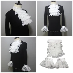 Women Male Detachable Ruffled Jabots Neck Collar Stage Party Victorian Costume Wrist Cuffs Ornaments