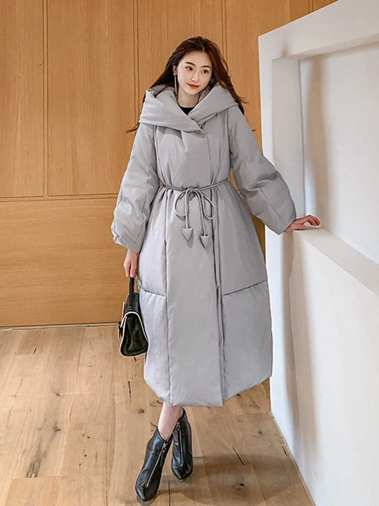 Winter Oversized Loose Knee Length Parker Jacket Female Hooded Cold Proof Down Jacket Women White Duck Down Warm Quilted Outwear
