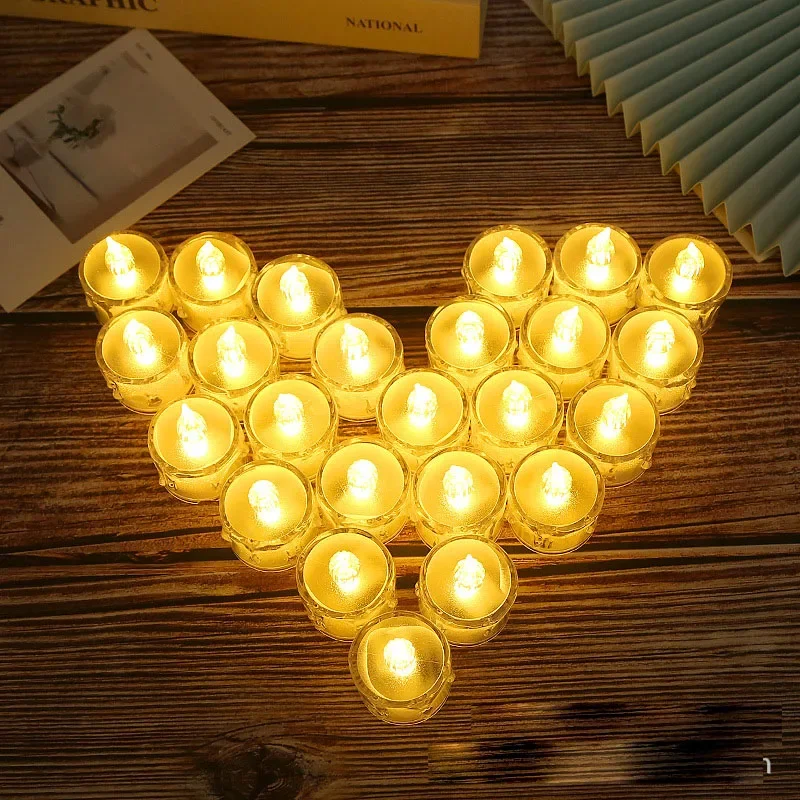 12Pcs/24Pcs LED Electronic Candle With Batteries Glowing Tea Wax  Smokeless Atmosphere Heart Night Light for Wedding Xmas Decor