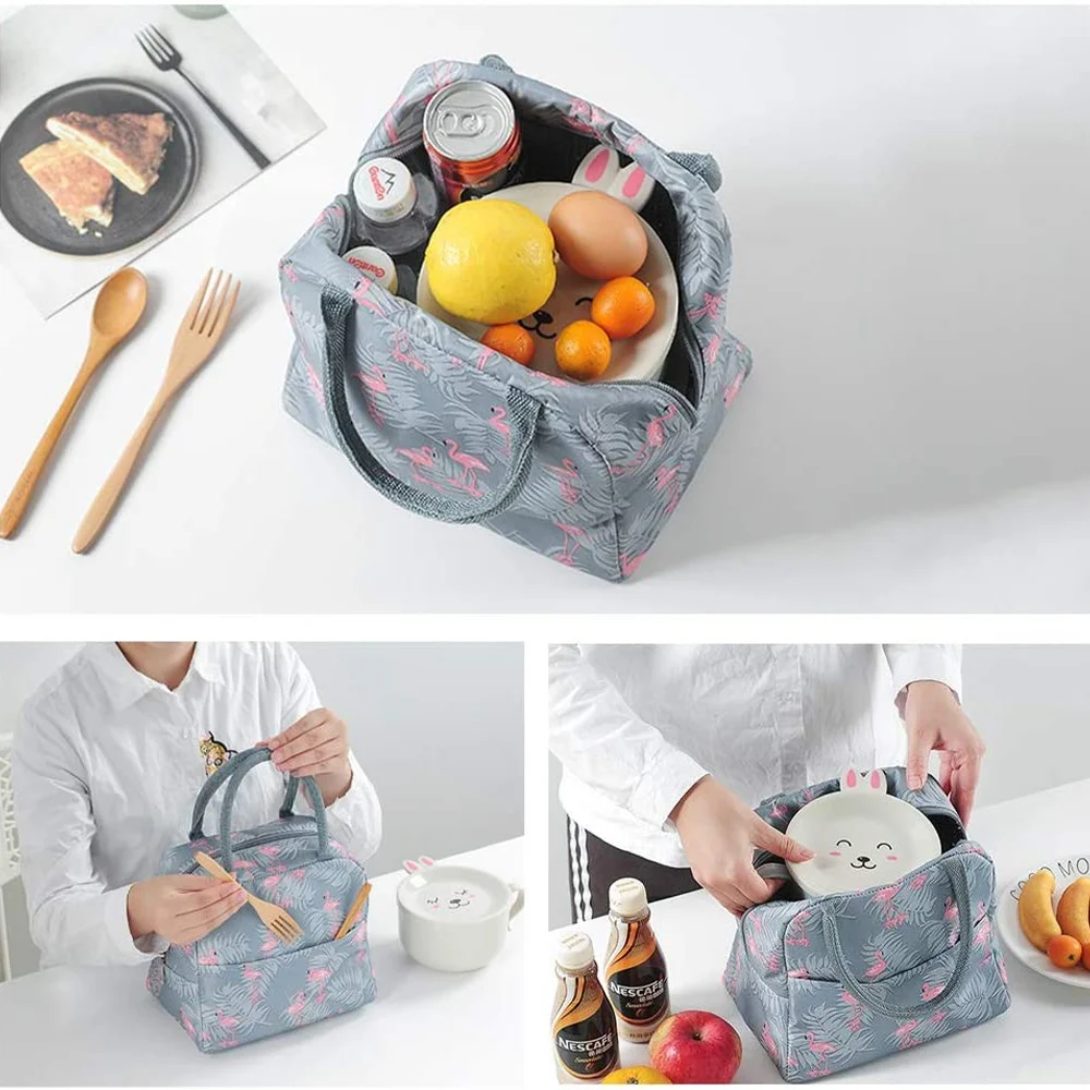 Thermal Lunch Dinner Bags Canvas Bear Letter Handbag Picnic Travel Breakfast Box School Child Convenient Lunch Bag Tote Food Bag