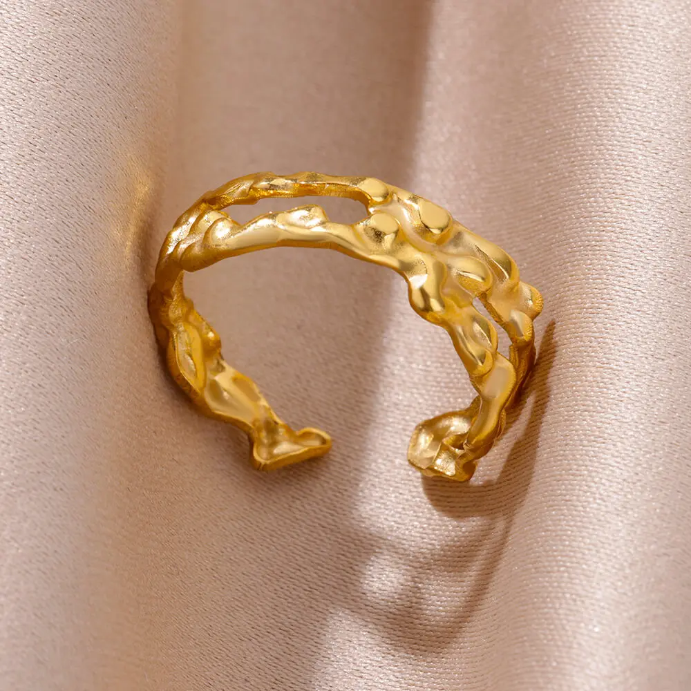 Edelstahl Chunky Breite Ringe Für Frauen Vintage Gold Farbe Geometrische Open Finger Ring Mode Minimalistischen Schmuck Geschenk Femme