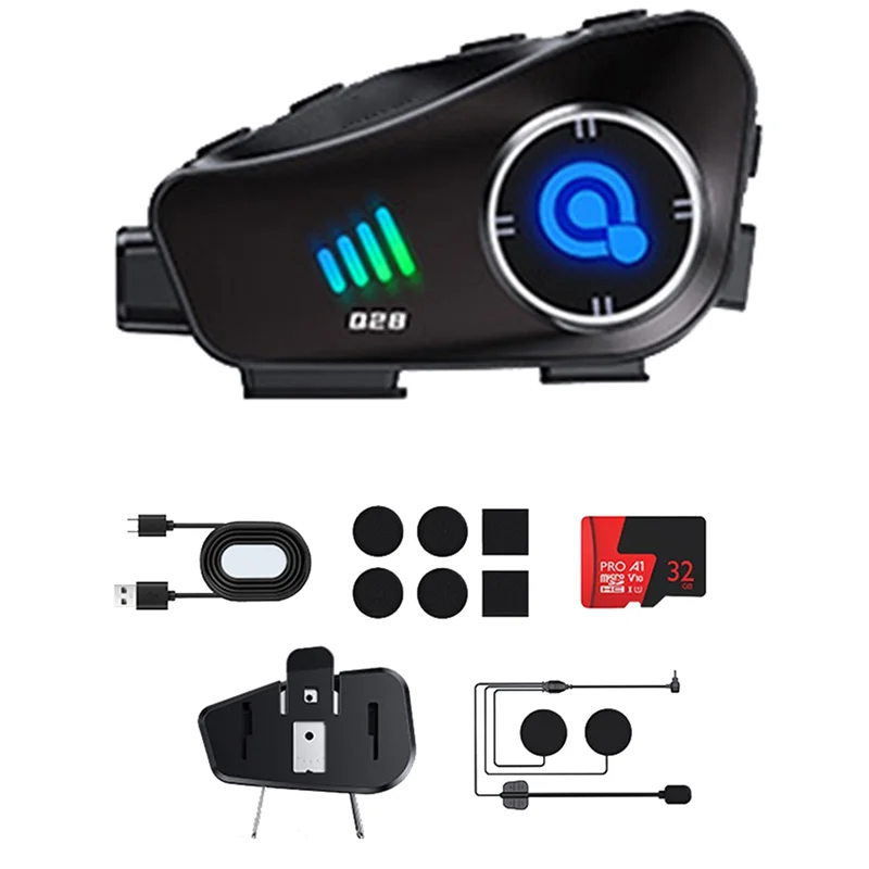 

【Кабель USB-C】Водонепроницаемый мотоциклетный видеорегистратор 1080P Запись видео 32G TF-карта WIFI Камера Громкая связь Вызов HD Наушники Шлем Набор Головка