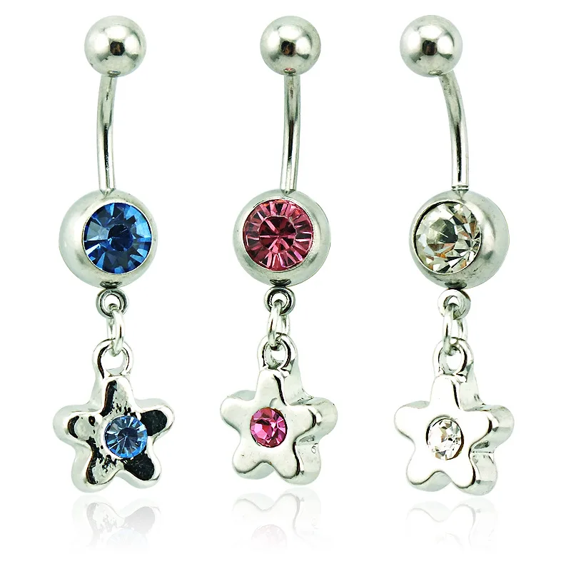 Egirl Body Piercing Blue Crystal Star Belly Button Rings Cute Korean Fashion Navel Piercing Sexy Accessories Y2K Body Jewelry