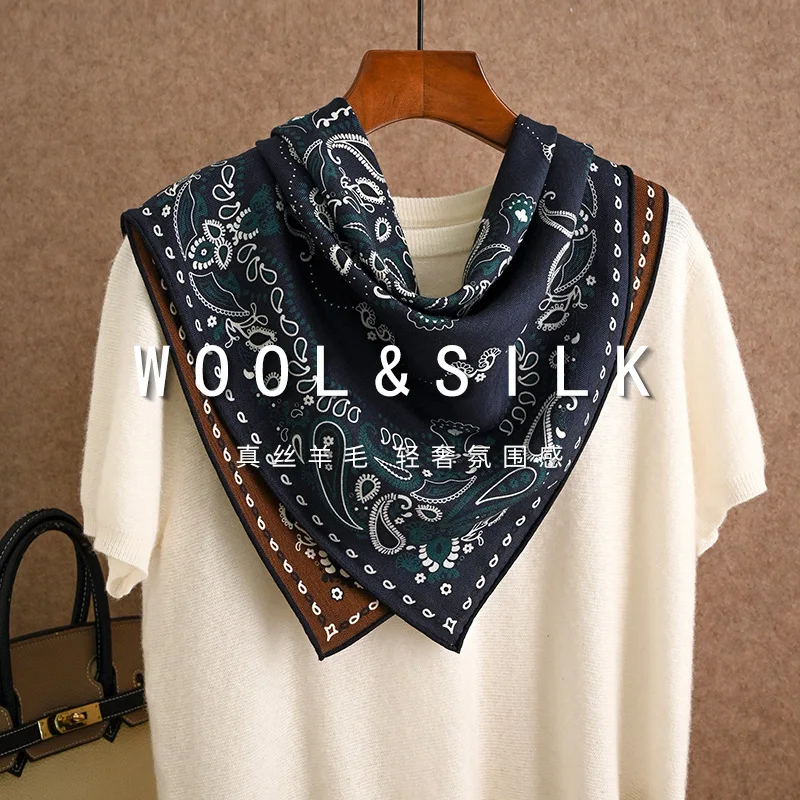 Luxury Brand 70% Wool 30% Silk Scarf Women Shawls Wraps Foulard Elegant Scarves Square Pashmina Female Bandana Kerchief Hijab