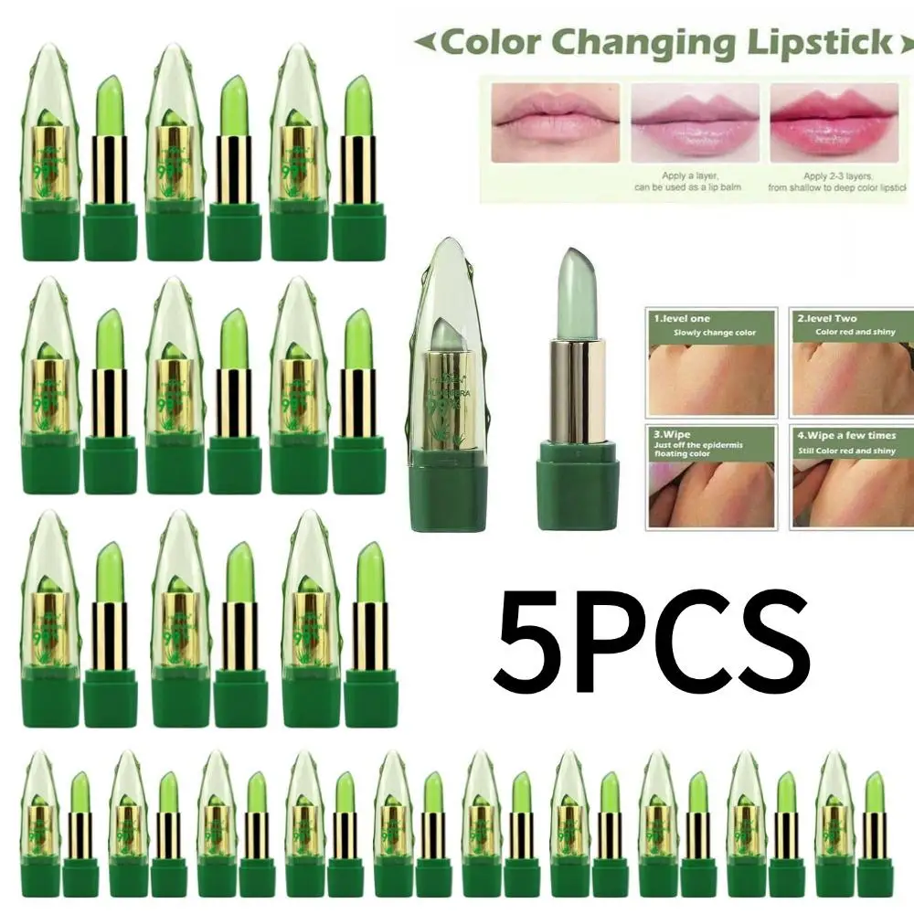 5PCS Long Lasting Moisturizing อุณหภูมิเปลี่ยนสีเปิดใช้งาน Hydrating Lip Balm Aloe Vera เปลี่ยนสีลิปกลอส