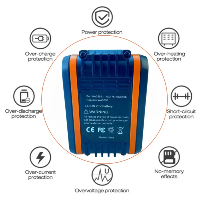 Batería inalámbrica WA3553 20V6.0Ah, herramienta eléctrica de repuesto para Worx WX390, WA3551, WX176, WX178