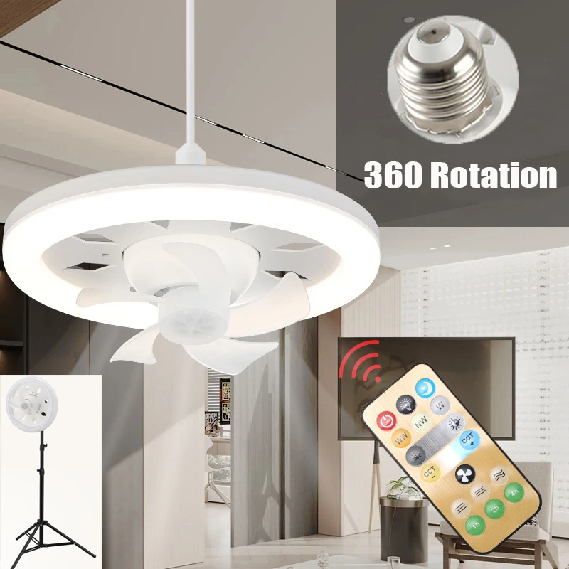 

60W E27 Ceiling Fan With Led Light And Remote Control 360 ° Rotation Retractable Silent Ceiling Fan Lamp For Room Home Decor