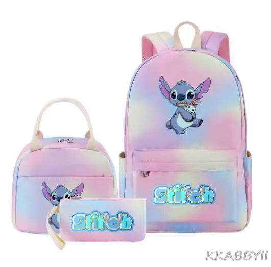 New Kawaii Stitch Girl Kids Pen Bag Lunch Bags Bookbags 3Pcs Teenagers Schoolbags Women Travel Laptop Backpack