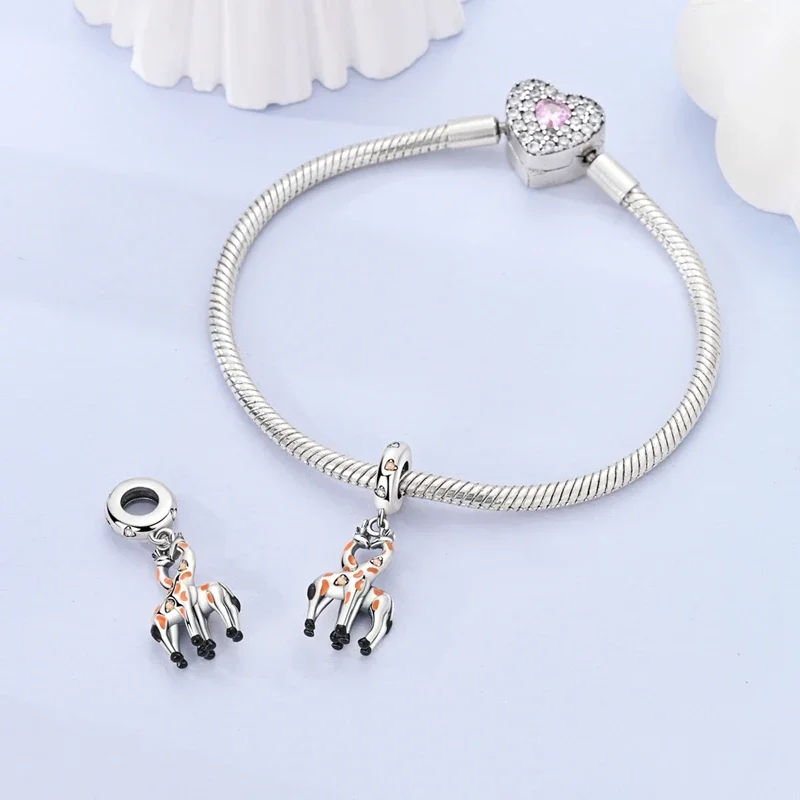 

Оранжевые бусины-жирафы для пары, оригинальные бусины из стерлингового серебра 925 пробы, подходят оригинальные подвески 925, браслет, бусины, ювелирные изделия, подарки для женщин