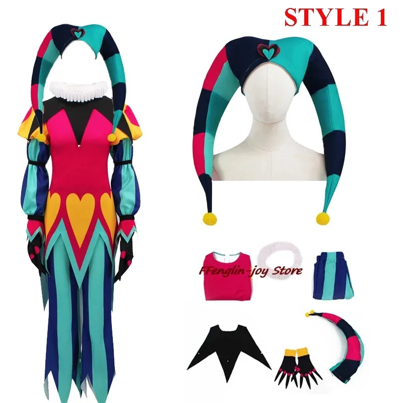 

Fizzarolli Cosplay Costume Helluva Hat Boss Halloween Fancy Clown Suit Fezz Tail Carnaval Party Suit FullSet Unisex Suit XS-3XL