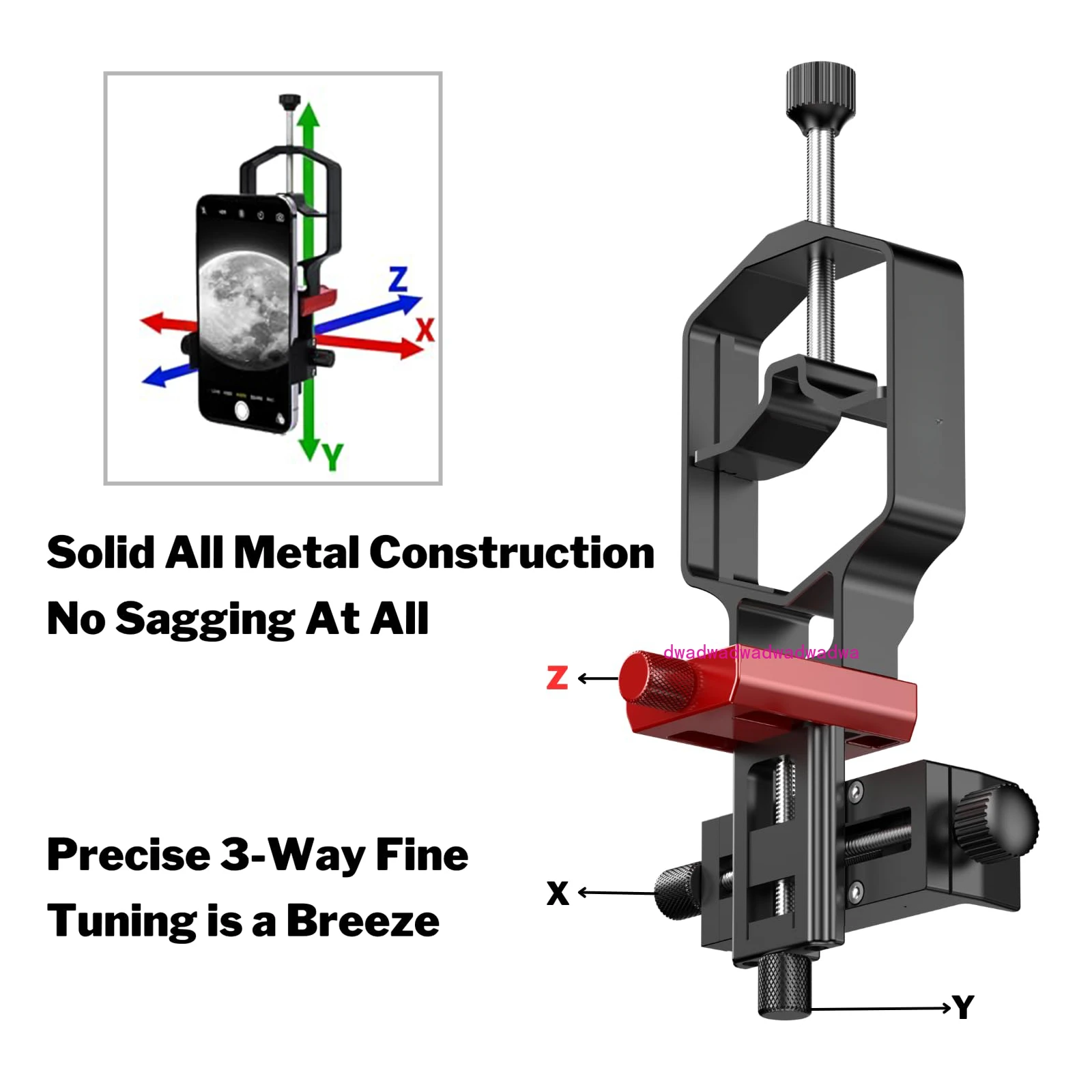 Universal Phone Scope Digiscoping Adapter 3-Axis Metal Phone Holder Mount for Max. 2.4 Inch Eyepiece Telescope for iOS Android