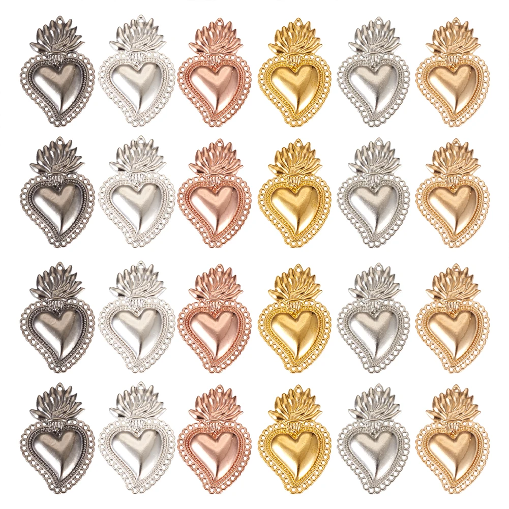 50pcs Alloy Sacred Heart Pendants for DIY Bracelet Necklace Charms Jewelry Making Crafts Decor Accessories as Gifts 40x25x3.5mm