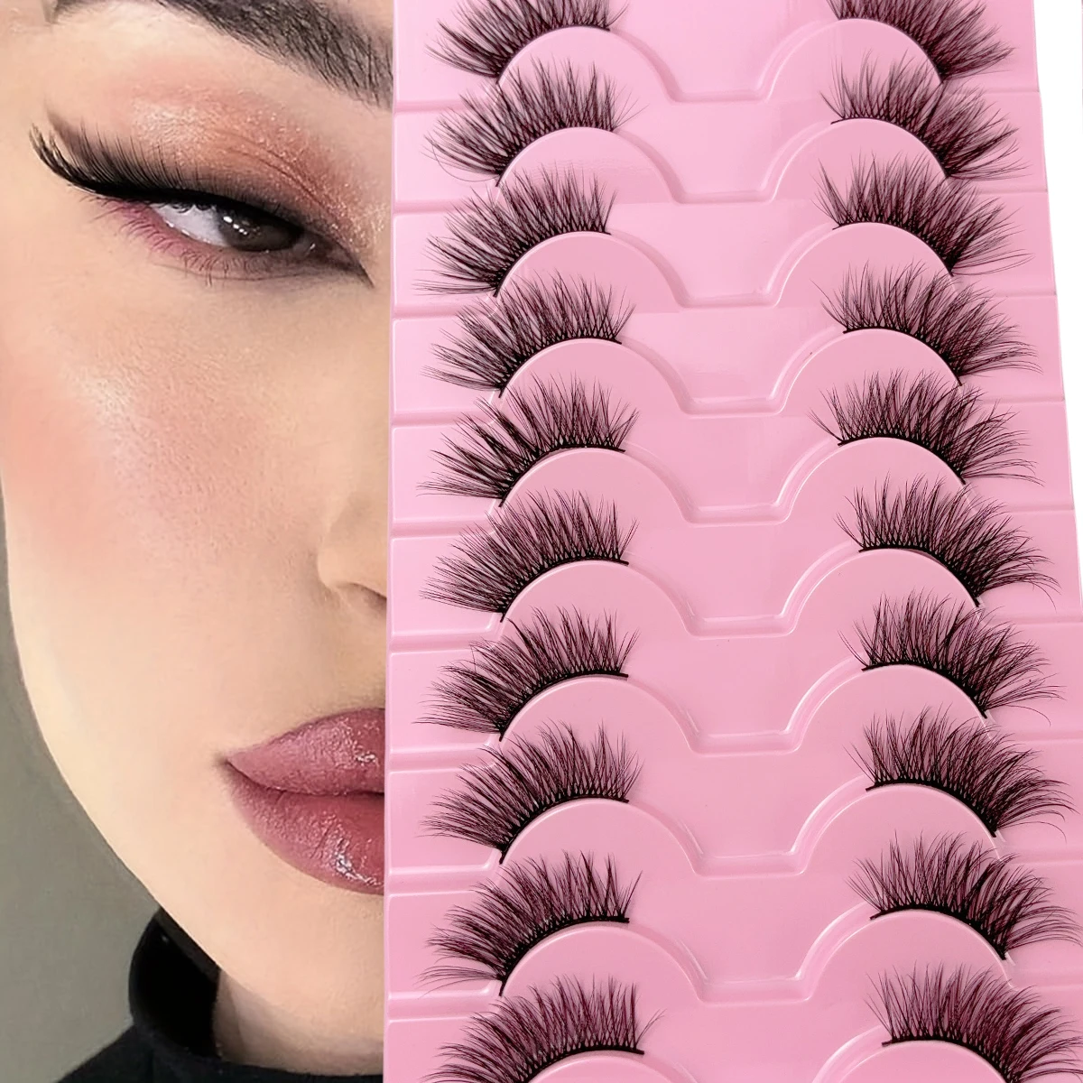 10 Paar Halbwimpern End Eye Längliche falsche Wimpern Natürlich Half-Eye Cross Fluffy Wiederverwendbare Wimpern