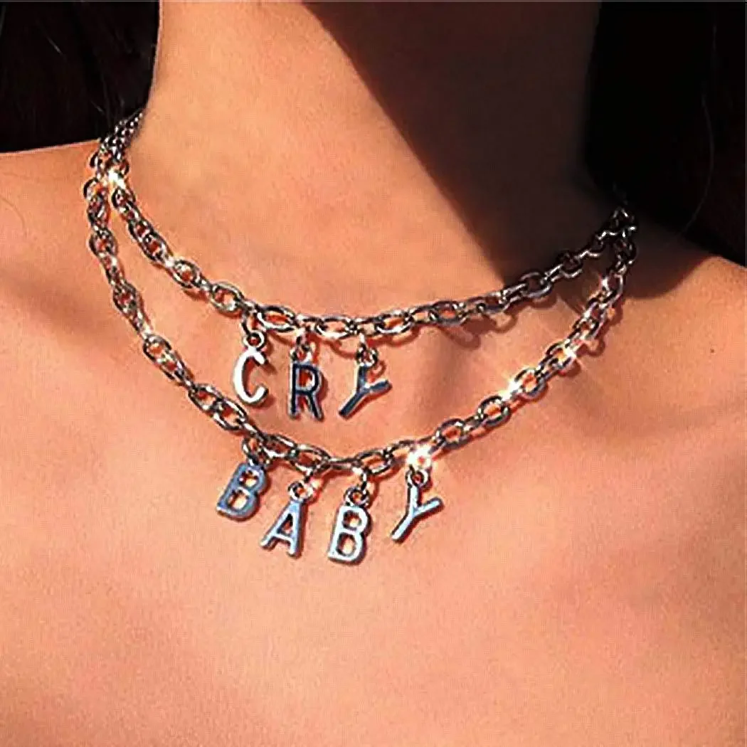 “Cry Baby ” Letter Layered Choker Necklace Melanie The Martinez Music Albums Series Pendant Necklaces Chain Collection Jewelry