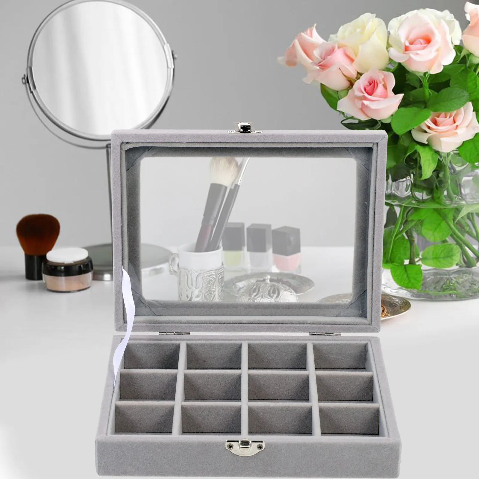 

Twelve Grid Jewelry Storage Box Portable Organizer for Earrings Rings Bracelets Multi-Grid Jewelry Display Storage Holder