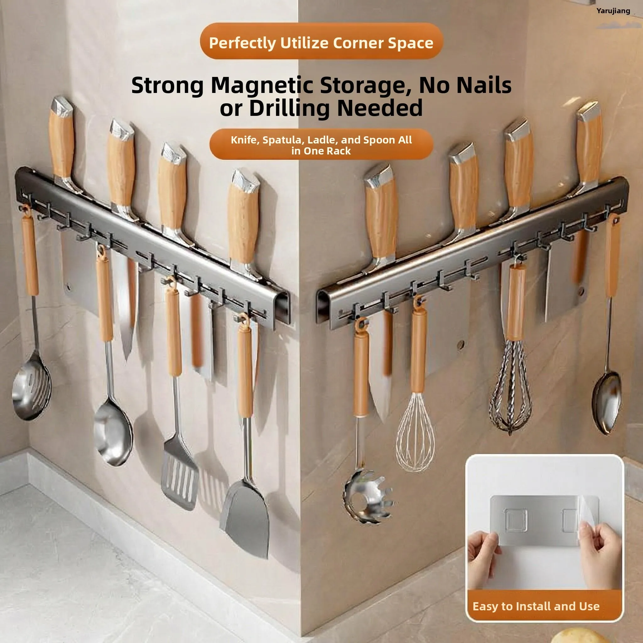 

Kitchen Wall-Mounted Knife Holder New Type Storage Rack Spoon Shovel Hanging Shelf No-Punching Required Modern Utility Shelf