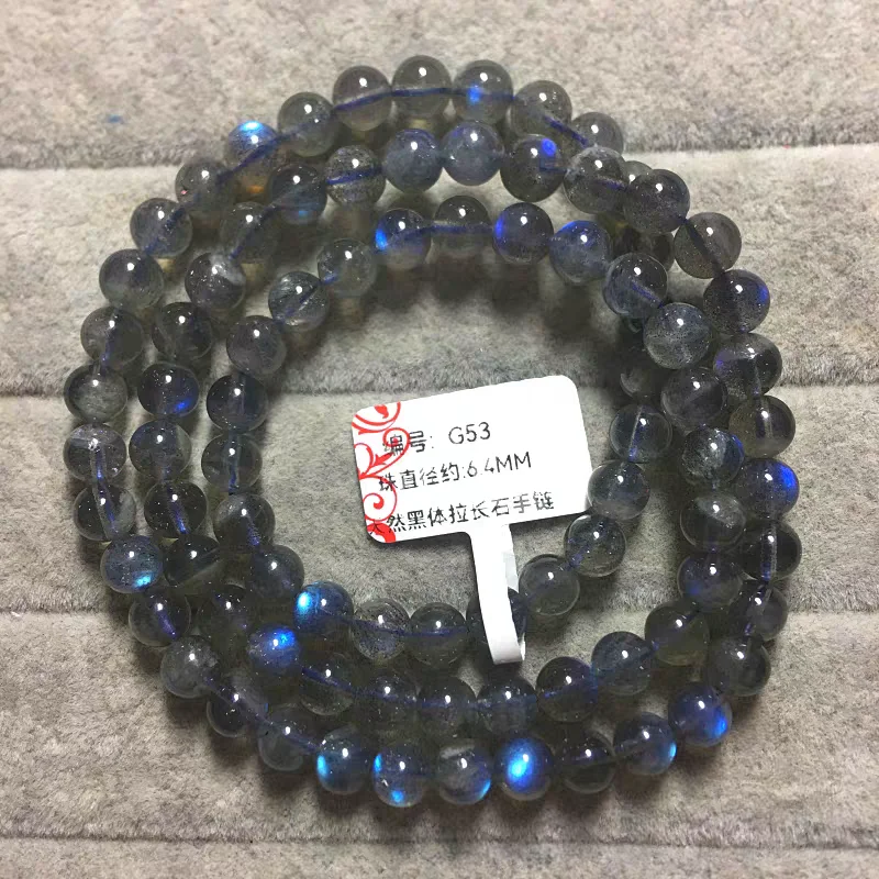 Natural Blue  Light Labradorite Round Beads Bracelet 3 Laps Labradorite 6mm Women Men Grey Moonstone AAAAAAA