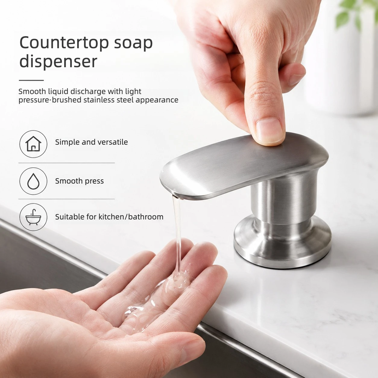 

Kitchen Sink Soap Dispenser Push-button Soap Dispenser Zinc Alloy and Stainless Steel 500ML Dishwashing Liquid Soap Dispenser