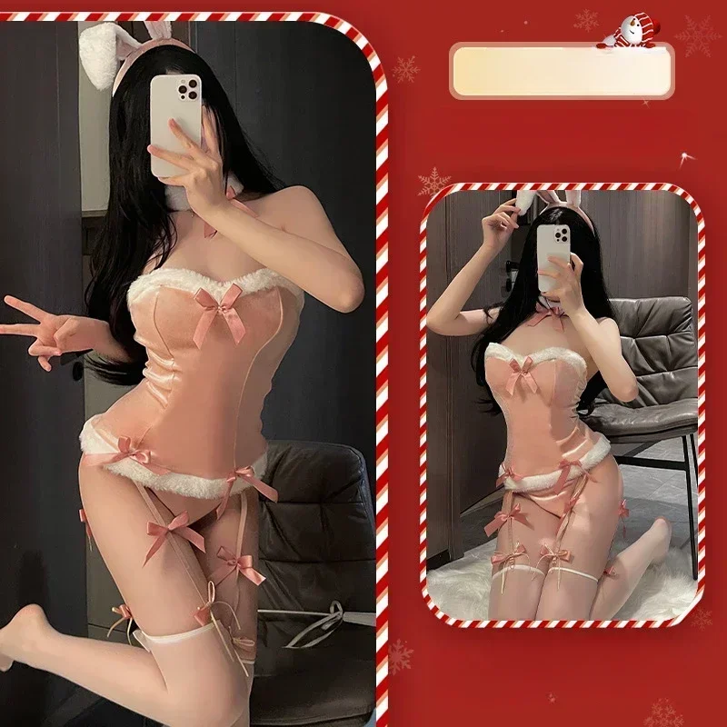 Sexy Lingerie One-piece Velvet Sexy Bunny Uniform Santa Red Christmas Suit New Year's Suit Adult Goods Costume Women's Corset