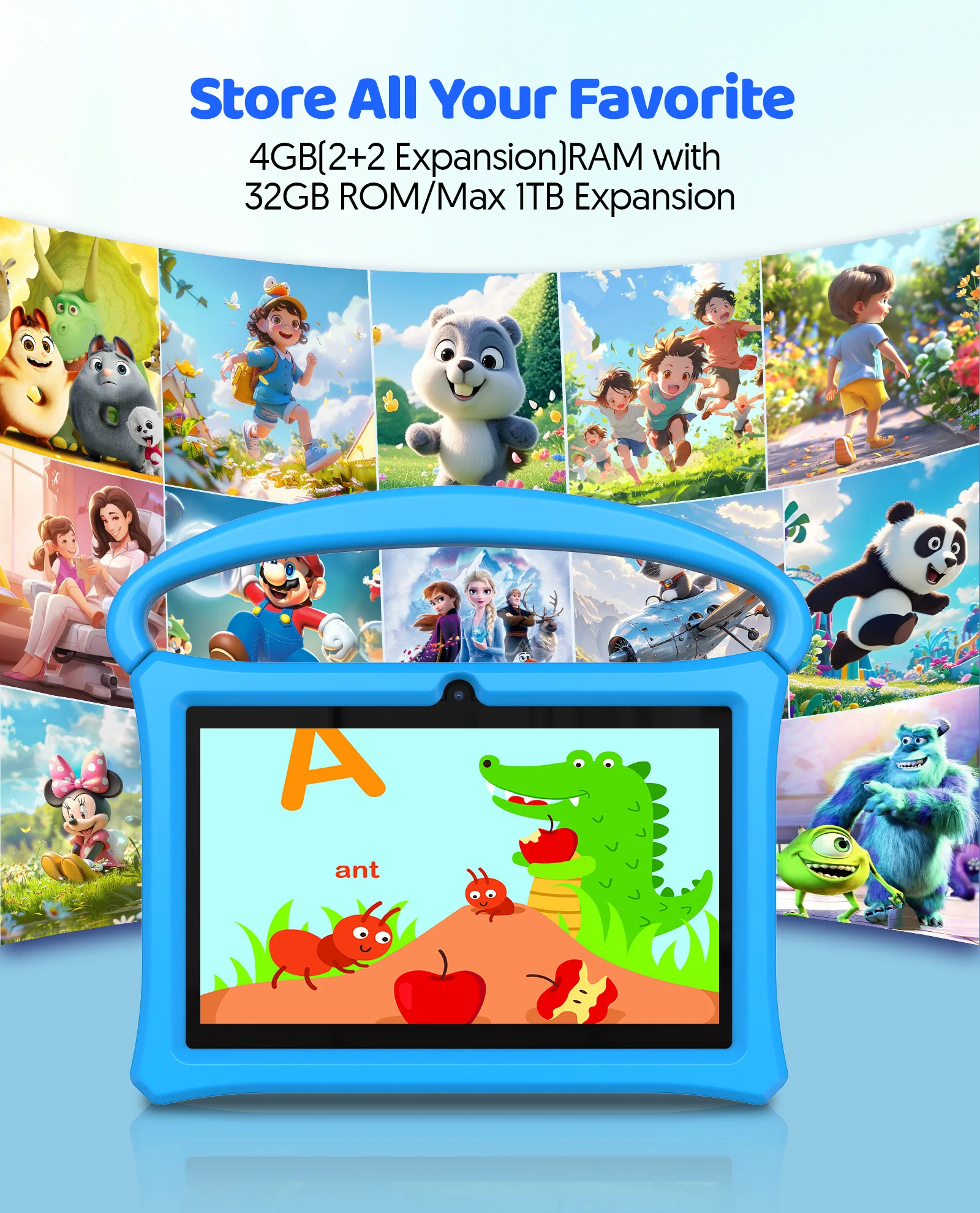 Tablet Android 13, tablet per bambini da 7 pollici, processore quad-core, 4 GB (espansione 2G-memoria) RAM+32 GB ROM, con contr parentale