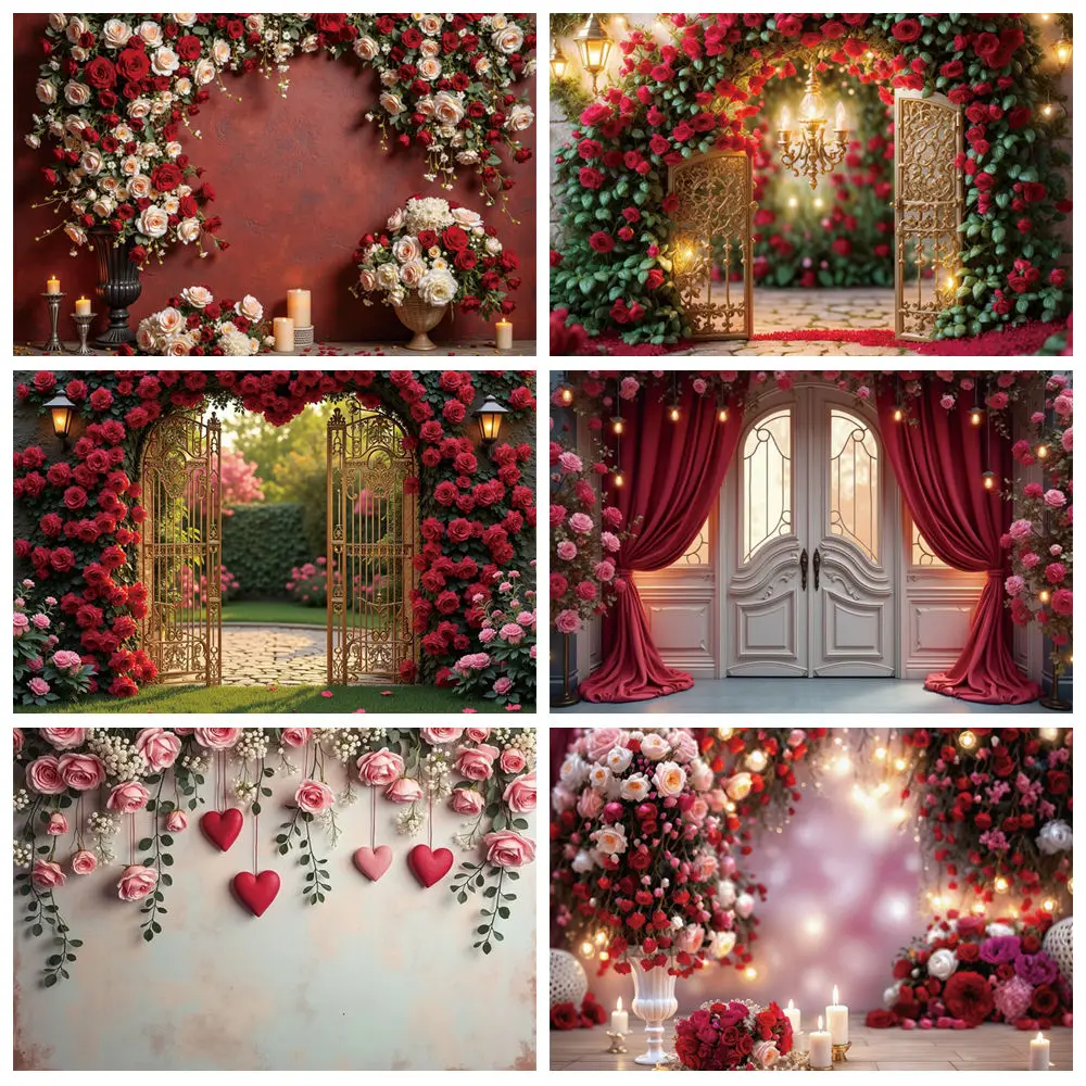 

MOON.QG Valentine's Day 2025 Photography Background Rose February 14 Flower Photozone Backdrop Baby Studio Photocall Supplies