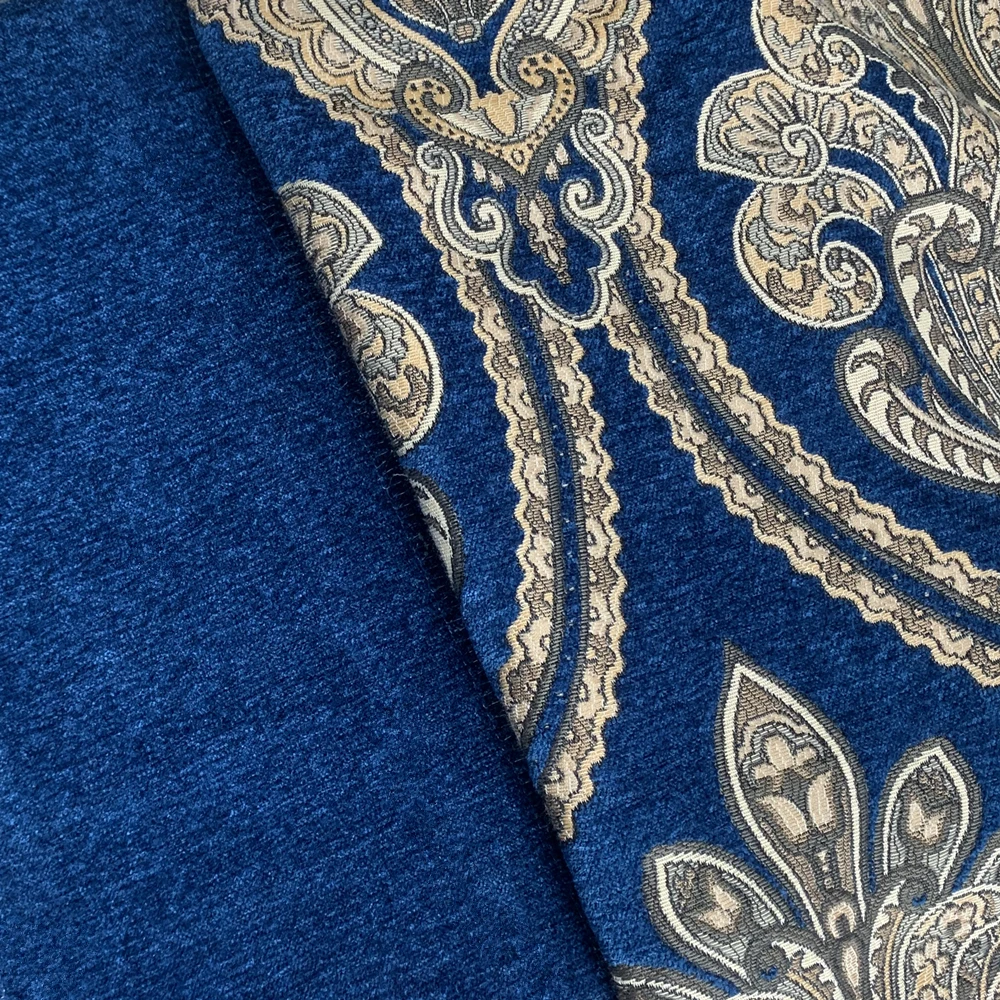 Deluxe Royal Blue Damask Chenille Heavy Home Decorative Sofa Curtain Upholstery Drapery Solid Fabric 280cm 1 Meter Pack