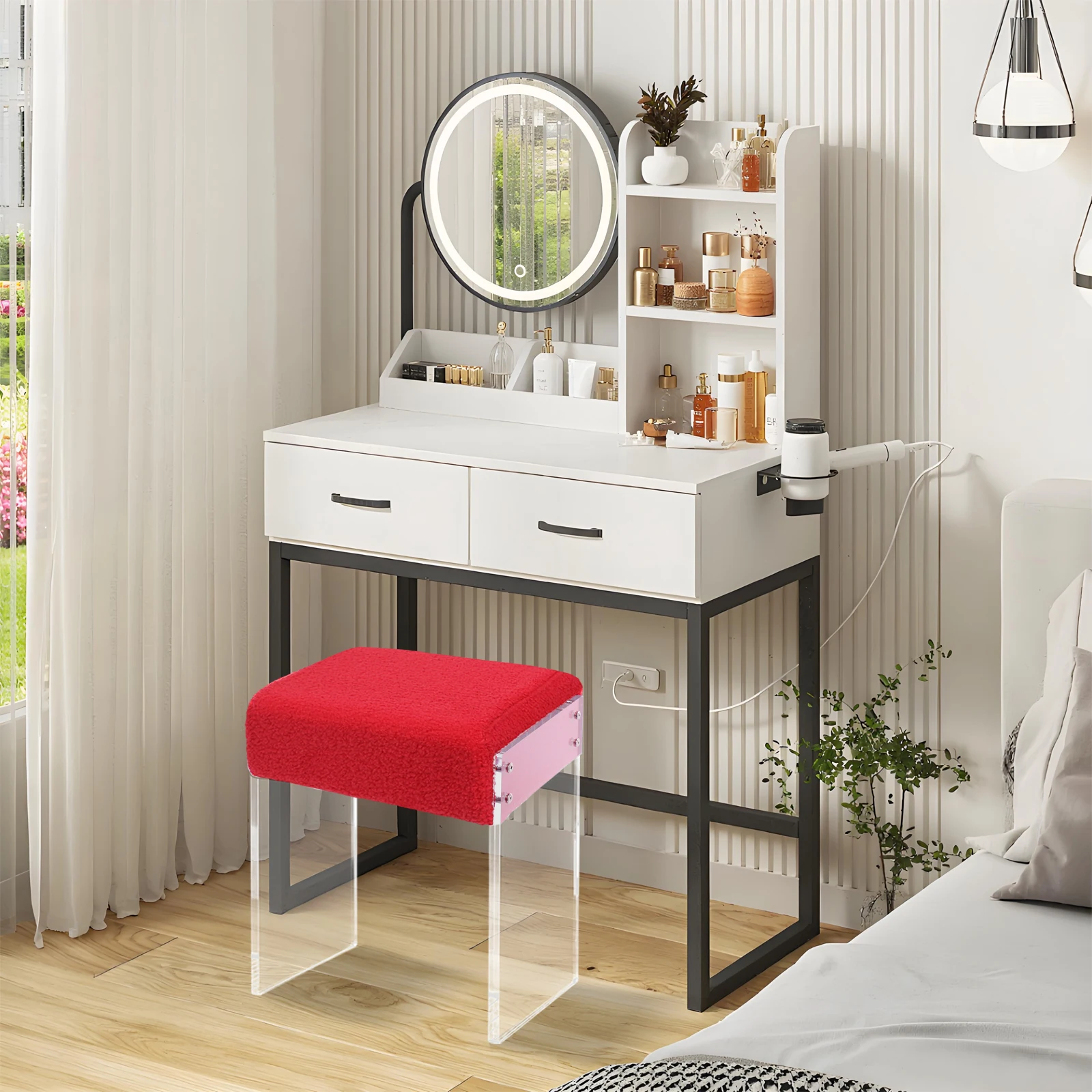 Makeup Stool Chair, Modern Minimalist Acrylic Stool Chair, Makeup Stool Chair with Cushion, Modern Multifunctional Vanity Stool 