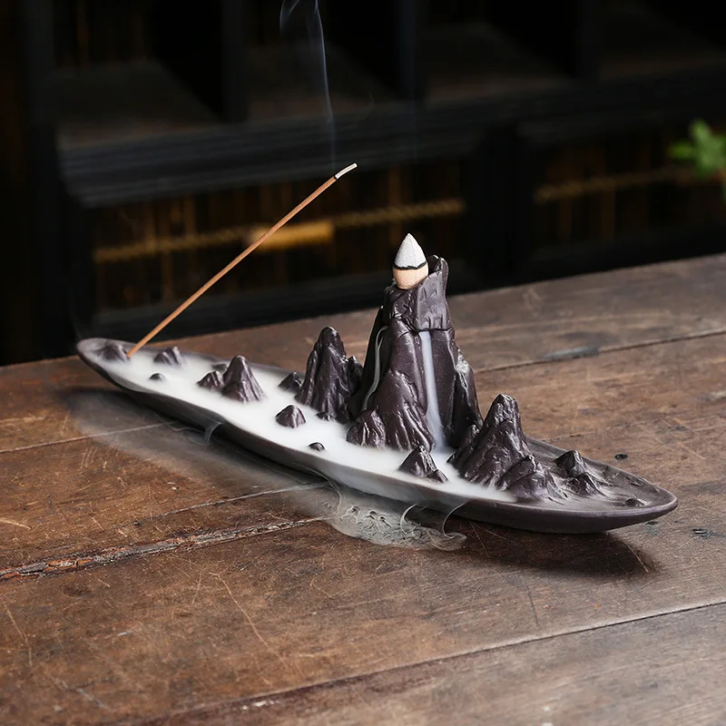 Purple Clay Sandalwood Incense Burner Insert Backflow Incense Holder Creative Alpine Flowing Water Aromatherapy Base Home Decor
