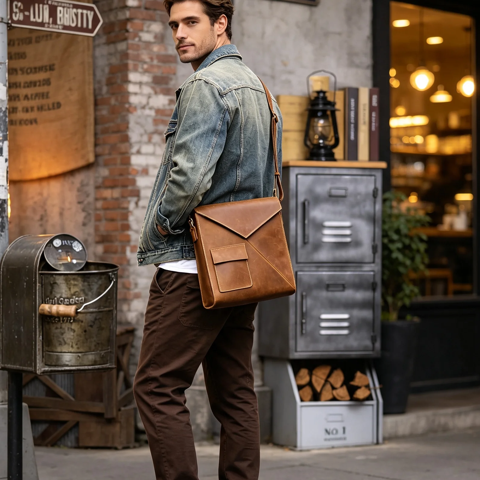 Vintage Casual Herren-Umhängetasche aus hochwertigem Leder, Vertikale Mode-Schultertasche für Männer – Detail 6