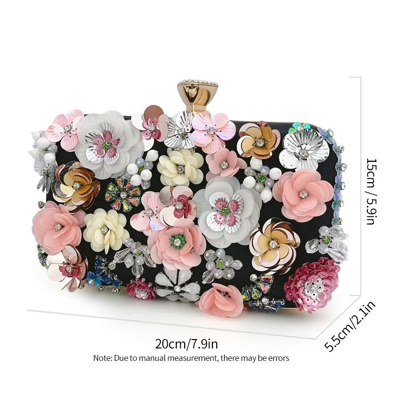 

Fashion Women's Embroidered Flower Diamond Clutch Luxury Shoulder Purse Small Elegant Evening Handbag New Arrival for Ladies