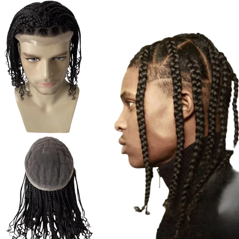 

Mongolian Virgin Human Hair Hairpieces 12" 1B# Box Braids Toupee 8x10 Full Lace Toupee for Black Men