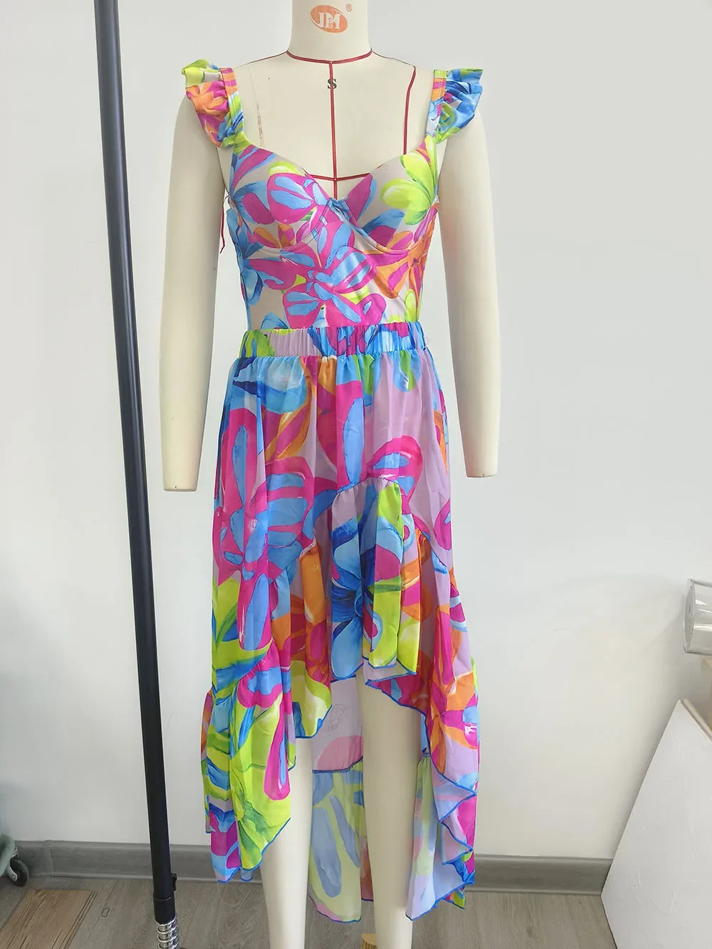2024 traje de baño para mujer, traje de baño de 2 piezas con volantes, estampado liso, escote en V profundo, Monokini de una pieza, traje de Bikini tipo kimono, ropa de playa de verano
