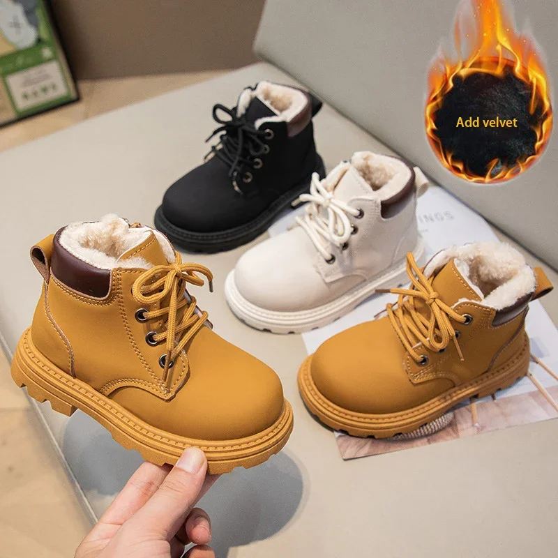 

Children's Snow Boots with Plush Warm Cotton Shoes Boys' Big Yellow Boots Girls' Martin Boots