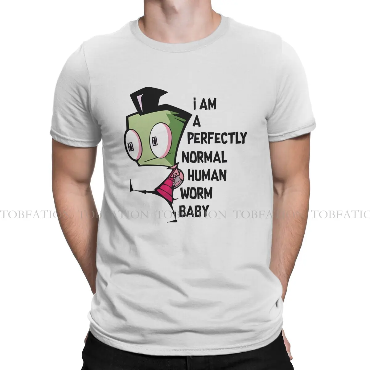 Invader Zim TShirt for Men Perfectly Normal Human Worm Baby Round Neck Pure Cotton T Shirt Personalize Birthday Gifts Tops