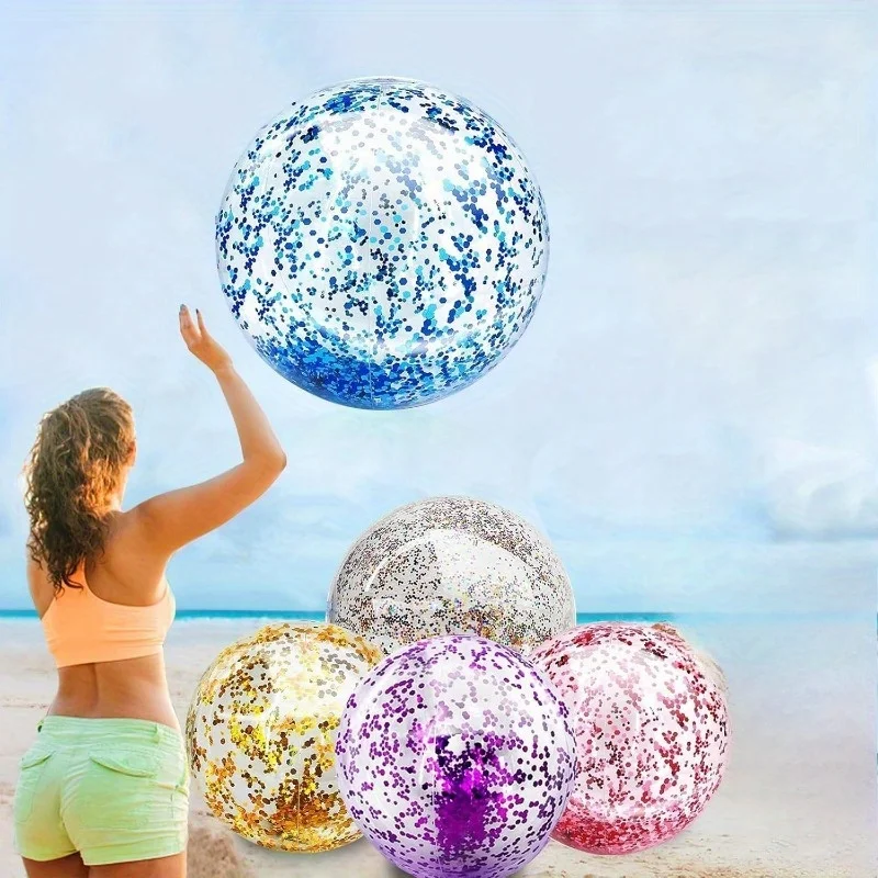 Glitter Inflatable Beach Ball - Ultra-Transparent PVC Water Toy for Pool & Summer, Colorful Shining Party Game Ball