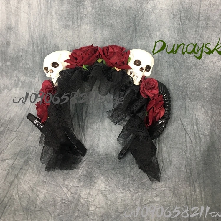 Skeleton Dark Gothic Sheep Horn อะนิเมะคอสเพลย์เครื่องแต่งกายประสบการณ์ฮาโลวีนแปลกยุ้ย jirai kei สยองขวัญฮาโลวีน cos