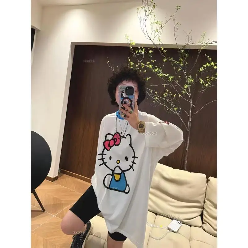 Long-Sleeved Hello Kitty Summer New Style Cartoon Cute Printed T-Shirt for Women Popular Loose Sun Protection Clothing Thin Tops view 4