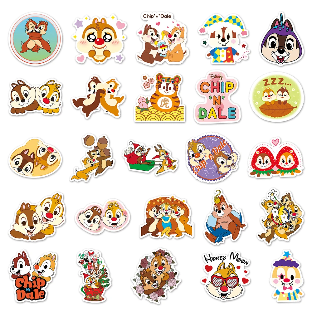 Pegatinas de dibujos animados de Disney para niños y niñas, calcomanías impermeables con Chip \'n\'dale, para coche, portátil, diario, 10/30/50 piezas