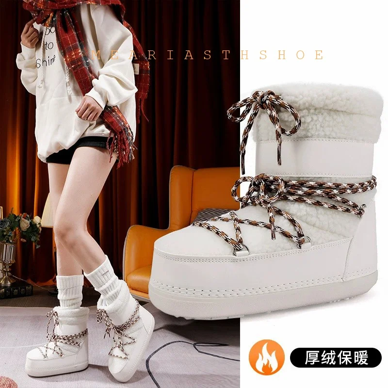 

Women Winter Snow Boots Classic Fur Plush Ankle Snow Boots Brand Outdoor Antiskid Short ski Boots Warm Fuzzy Home Cotton Shoes