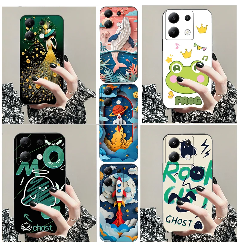 

for Redmi Note 10 11 12 13 7 8 9 Pro SE S T Plus Promax Lite C Black Soft Phone Case TPU Graffiti Series Dustproof and Anti Drop