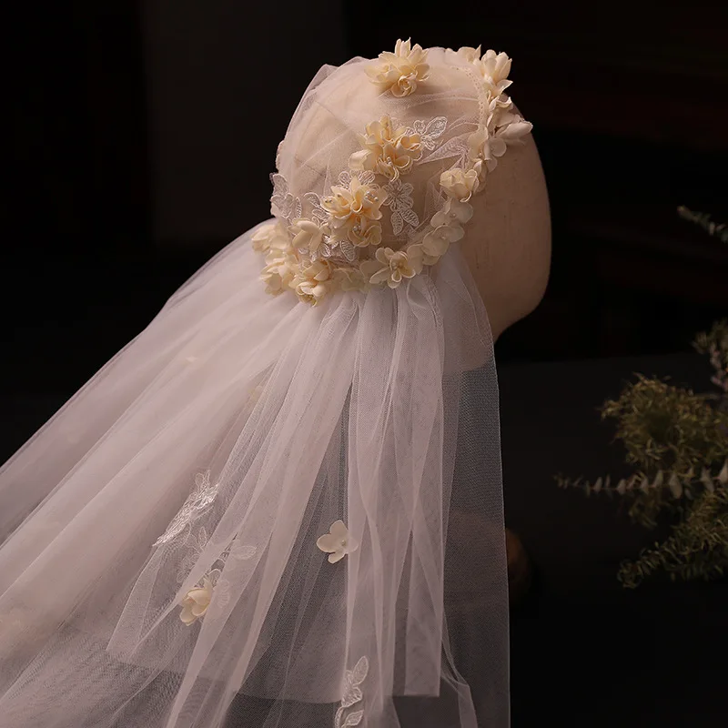 

New French Bridal Headwear Vintage Lace Veil Floral Gauze Hat Wedding Tsarma Styling Hair Accessories