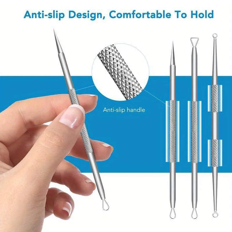 Outils d'élimination des points noirs, Kit d'outils Popper de boutons 16 pièces, outils de points noirs pour les imperfections, outil d'extraction de boutons en acier inoxydable