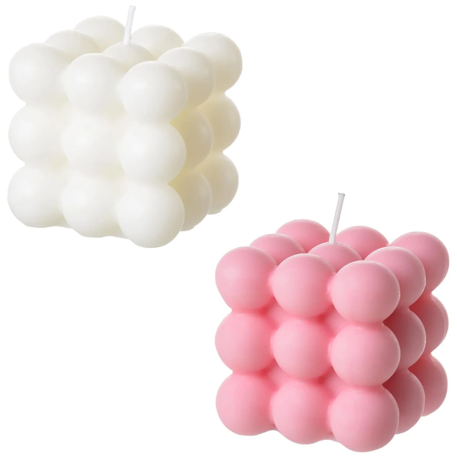 2 Pieces White Pink Bubble Candle - Cube Soy Wax Candles, Home Decor Candle, Scented Candle  , Home Use and Gifting (White+Pink)