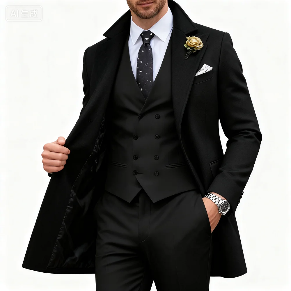 

Beige Business Smoking 3-Piece Male Terno Unique Breasted Wedding Groomsmen Formal Suit Jacket Vest Pants Set
