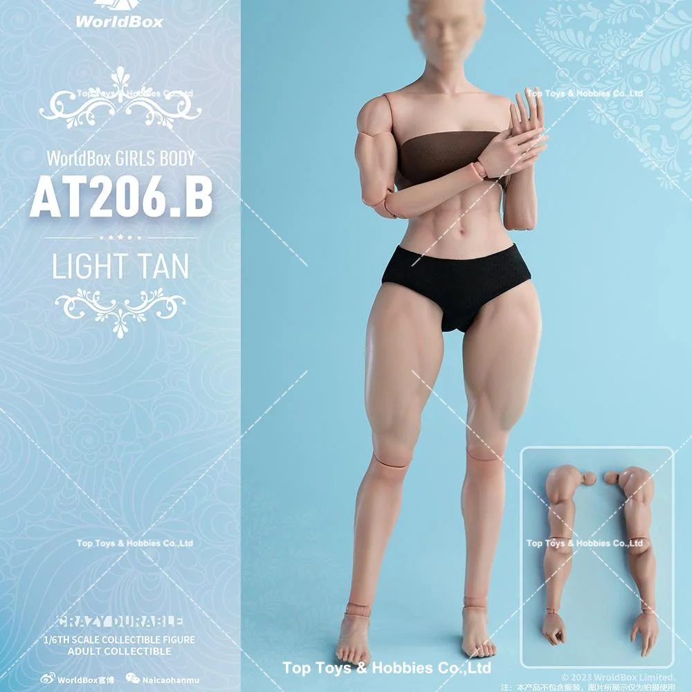 Worldbox AT206 1/6 หญิงกล้ามเนื้อ Body Strong ไขมันขา 27 ซม.ซีด/Light Tan Skin Action Figure พร้อมแขนเปลี่ยนได้