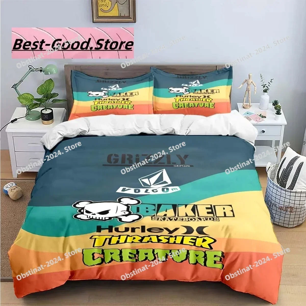 3D Fashion Exquisite V-VOLCOM Bedding Set Printed single Comforter Quilt Cover Duvet Cover Pillow Case 3 Pieces Kids Adult Size