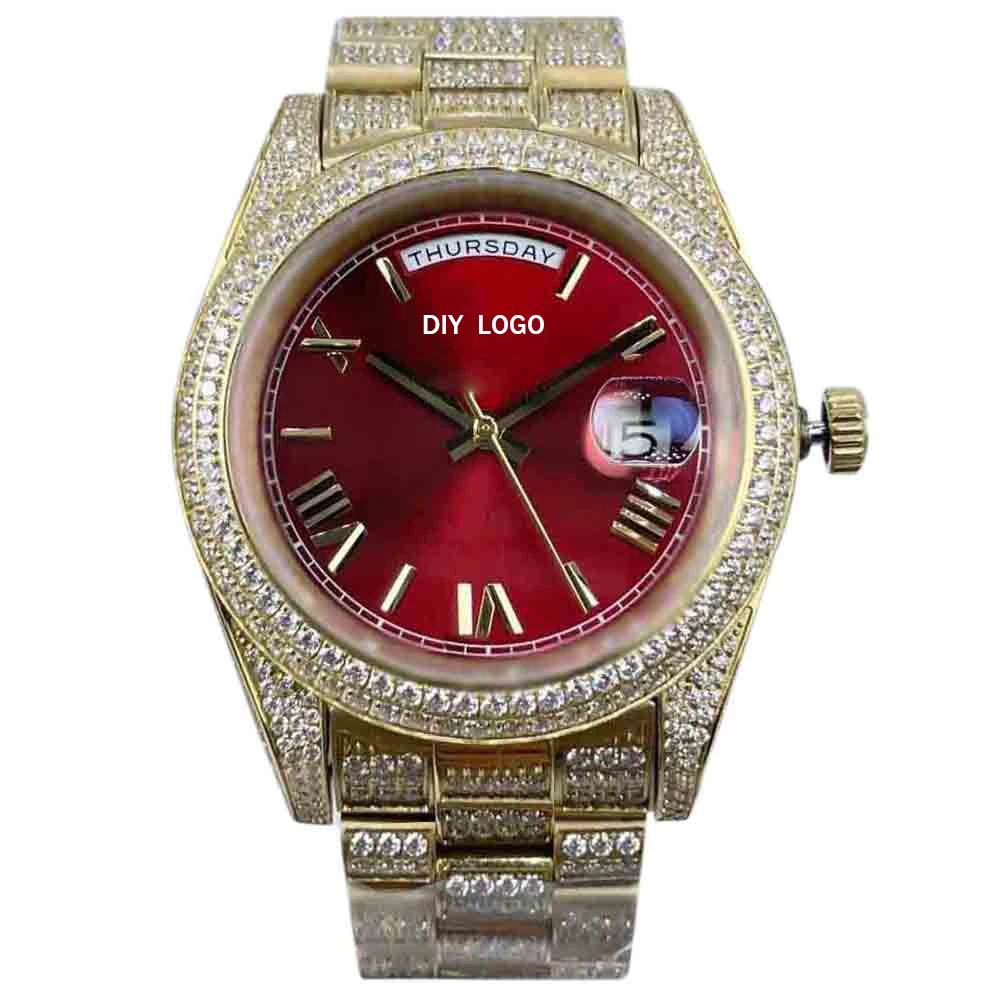 Customized LogoElegant 41mm men's automatic watch, diamond watch with Roman numeral mechanical movement, men's gift