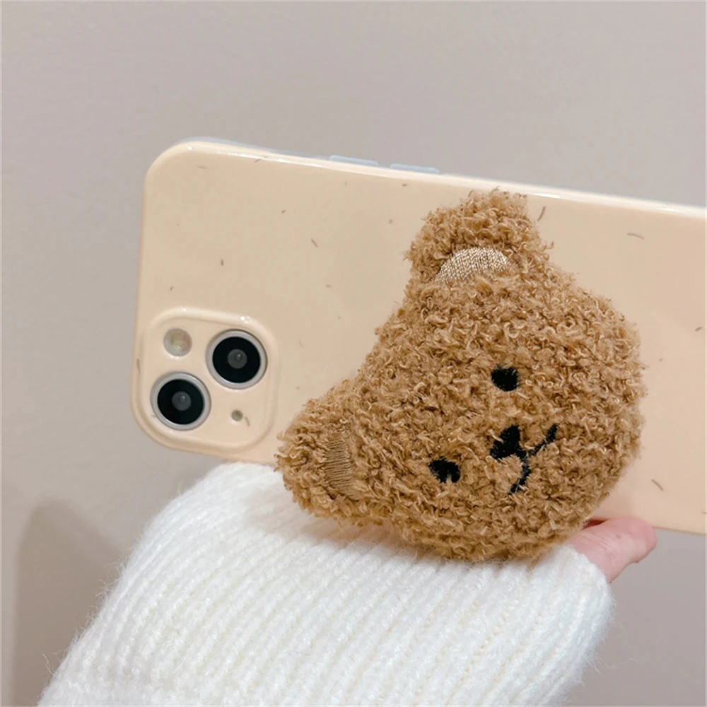 Korea 3D Cute Warm Plush Bear For Magsafe Magnetic Phone Griptok Grip Tok Stand For iPhone Wireless Charging Holder Bracket Ring
