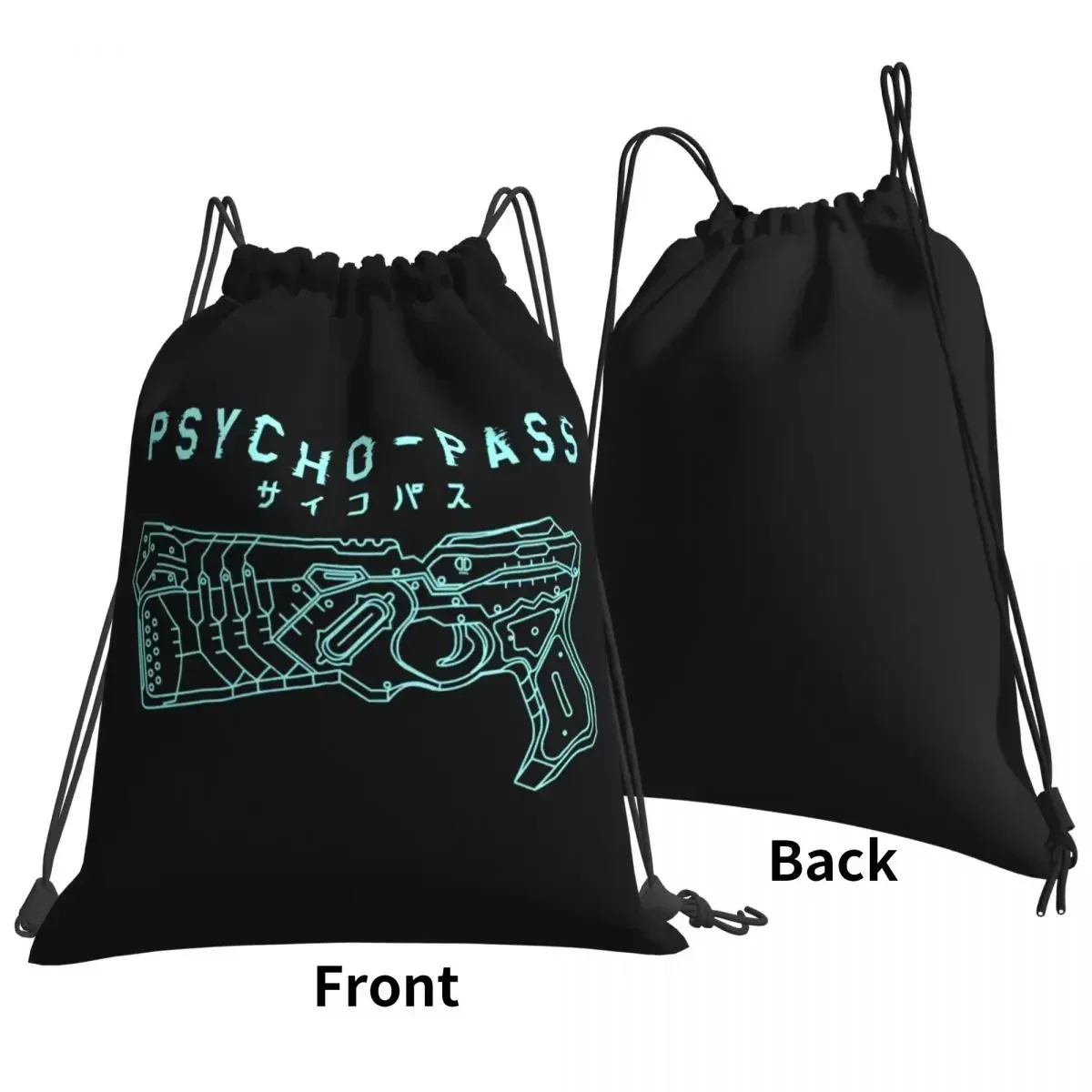 Psycho Pass Logo And Dominator Gun Drawstring Bags Gym Bag Travel Shoe Bag Personalised Outdoor Running